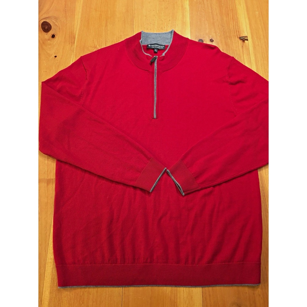Hart Schaffner Marx Men's XL 100% Extra Fine Merino Wool Red Quarter Zip Sweater
